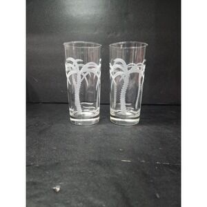 Rolf Etched Palm Tree Tumblers, Iced Tea Glasses, Set of 2, Coastal Glassware